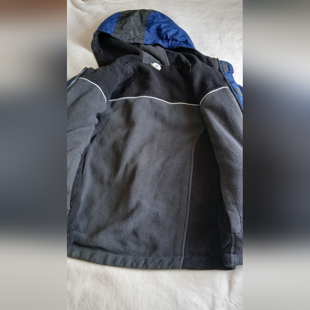 Kids Blue and Black Hooded Puffer Jacket with Reflective Stripe - Picture 2 of 14